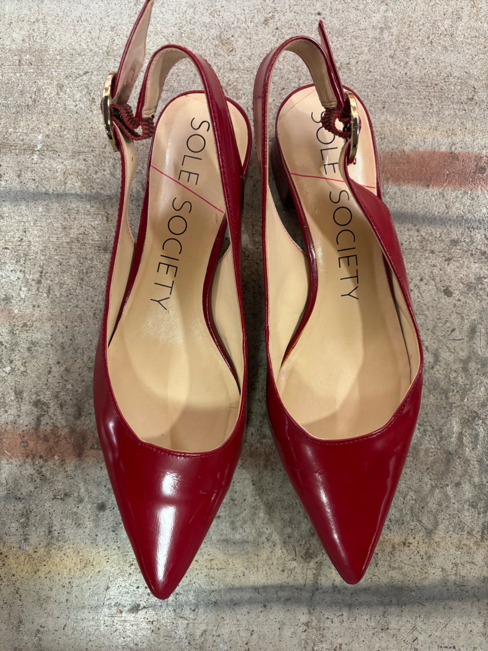 Sole Society Red Patent Pointed Slingback Heels